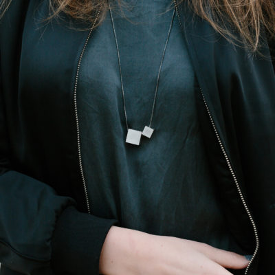 Large silver cube necklace