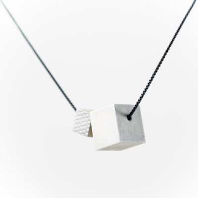 silver double cube necklace