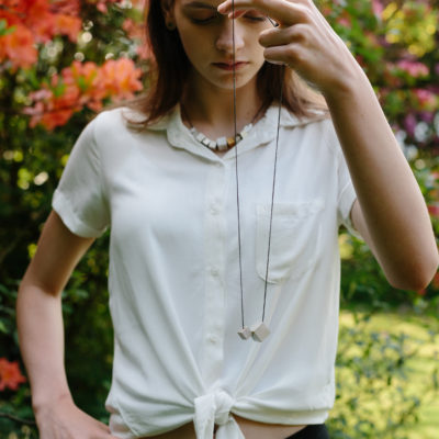 silver double cube necklace