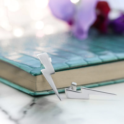 Sterling recycled silver ethical large lightning bolt earrings