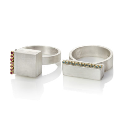 Box ring with rubies and diamonds