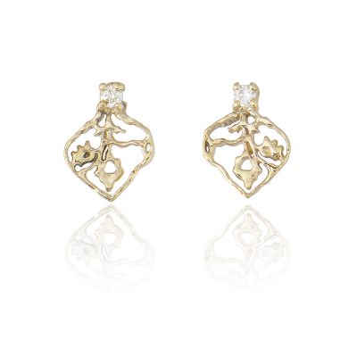 Natalie Perry, Tiny Petal Studs in 9ct recycled gold & diamonds
