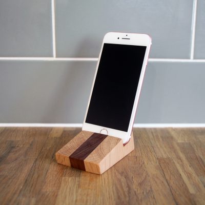 oak and walnut phone holder