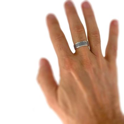 male had spotting a silver ring on his middle finger