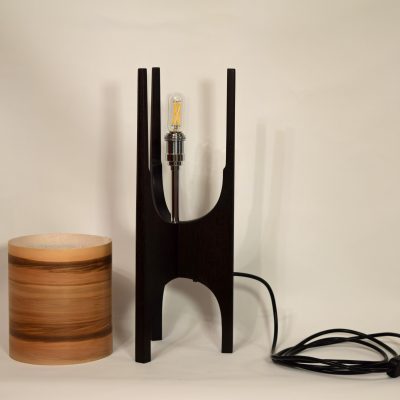Table lamp in ebonised recycled mahogany