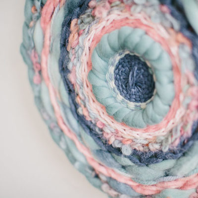 Colour detail of the ‘West Coast 9’ woven textile wall-hanging from the West Coast collection by Cassandra Sabo