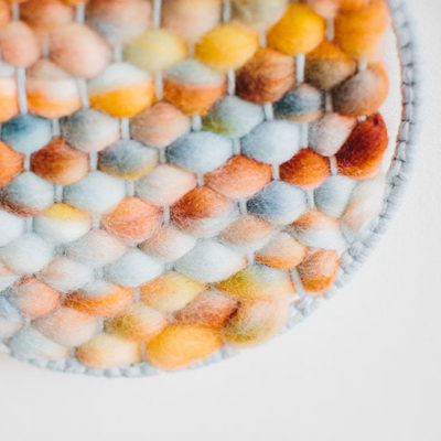 Colour detail of the ‘West Coast 2’ woven textile wall-hanging from the West Coast collection by Cassandra Sabo