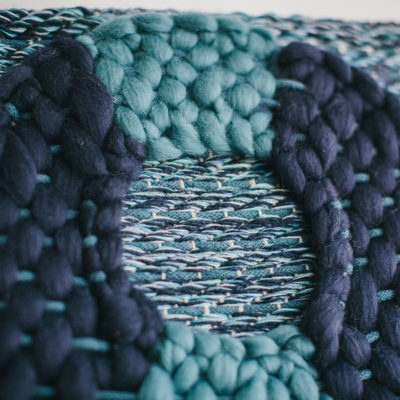 Texture detail of the ‘Flow’ handwoven textile wall-hanging from the West Coast collection by Cassandra Sabo demonstrates the craftsmanship of the artwork.