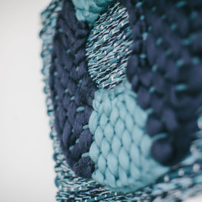 Technique detail of the ‘Flow’ handwoven textile wall-hanging from the West Coast collection by Cassandra Sabo demonstrates the craftsmanship of the artwork