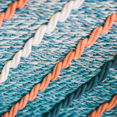 Technique detail of the ‘Shoreline’ handwoven textile wall-hanging from the West Coast collection by Cassandra Sabo demonstrates the craftsmanship of the artwork