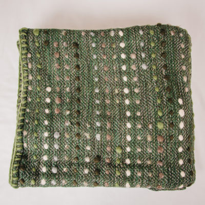 Reverse side of the Handwoven 'Caterpillar' throw featuring Merino wool by Cassandra Sabo