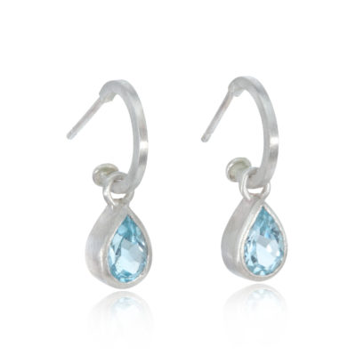 silver hoop with medium semi precious stone drop