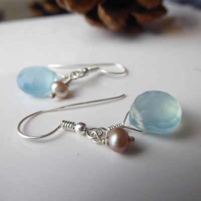 aqua chalcedony pearls earrings