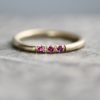 Brushed 9ct Yellow Gold and Trio Ruby Ring