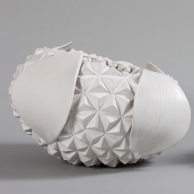 Hypericum large sculpture with matt tin white glaze.