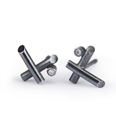 Oxidised Silver Crisscross Stud Earrings